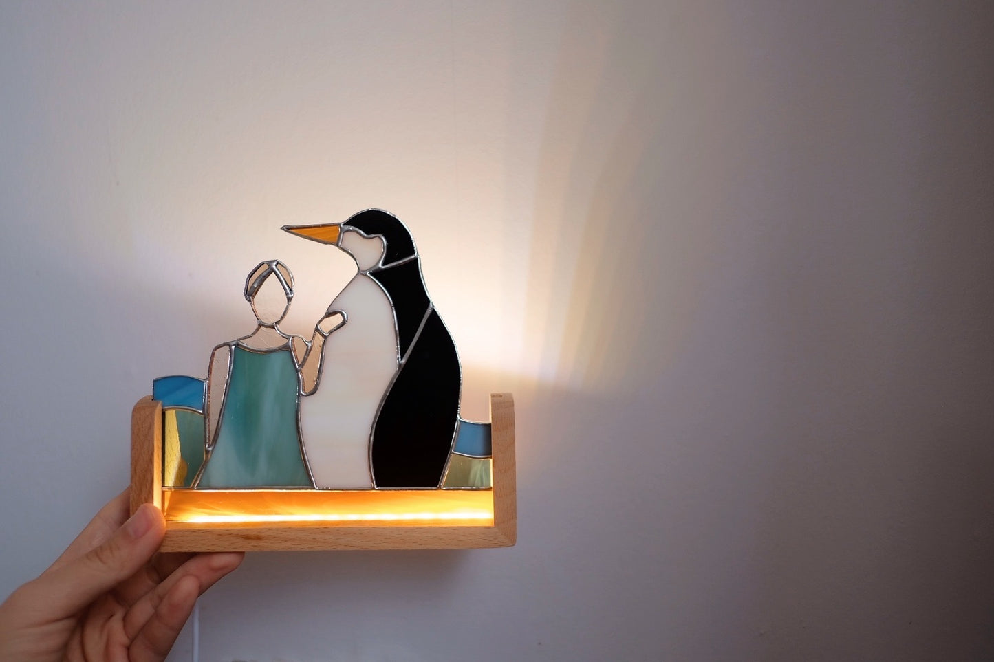 Girl with Penguin in LED Wooden Stand / Reserved