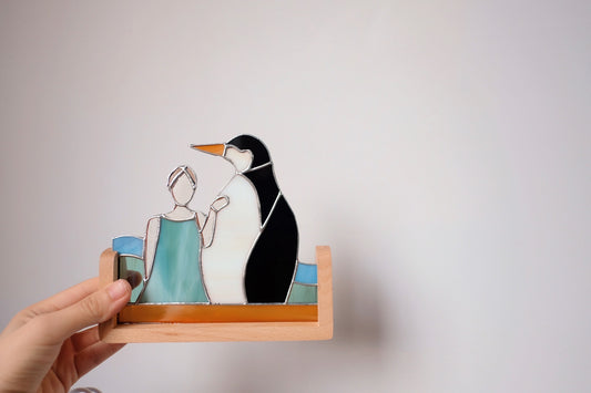 Girl with Penguin in LED Wooden Stand / Reserved